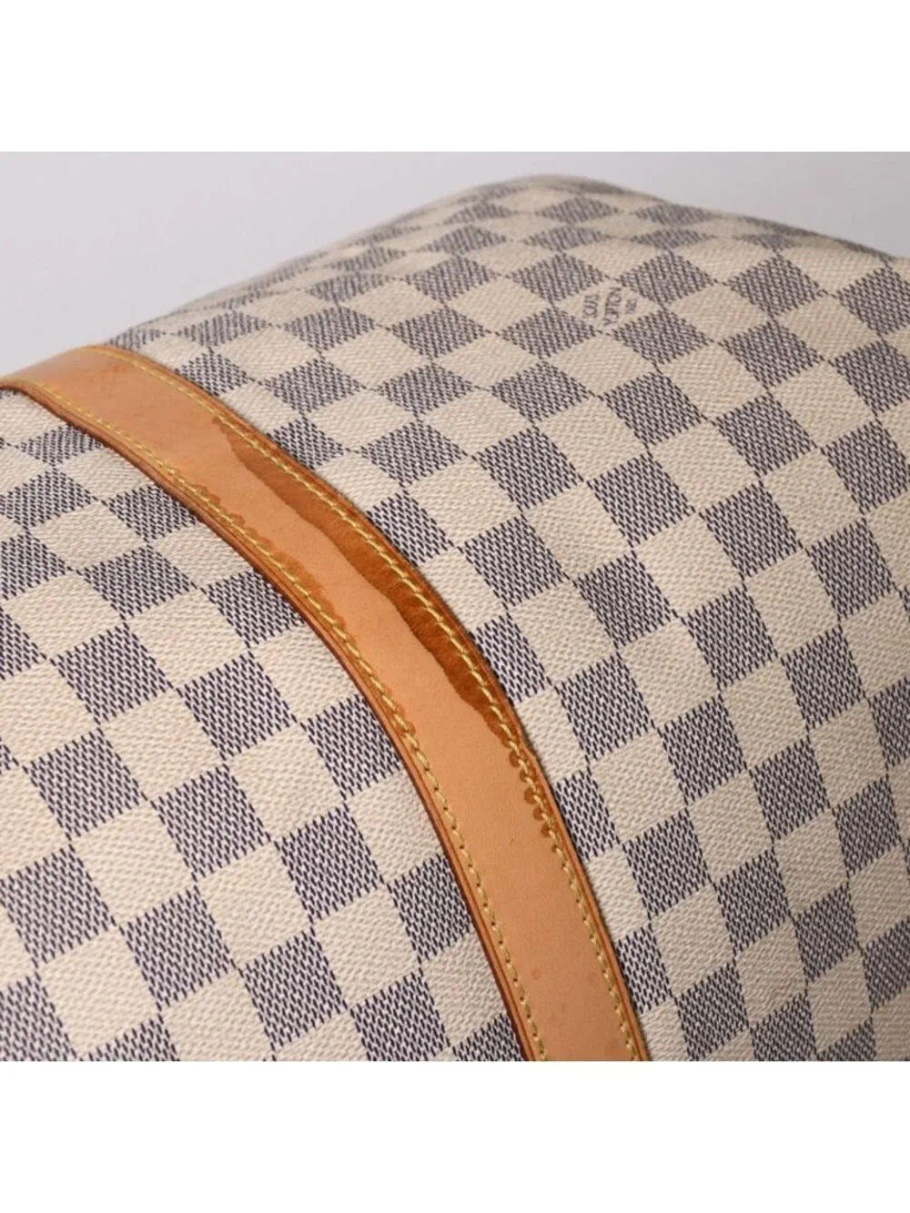 Louis Vuitton Keepall 50 Boston Bag Damier Azur Canvas Vachetta Leather White